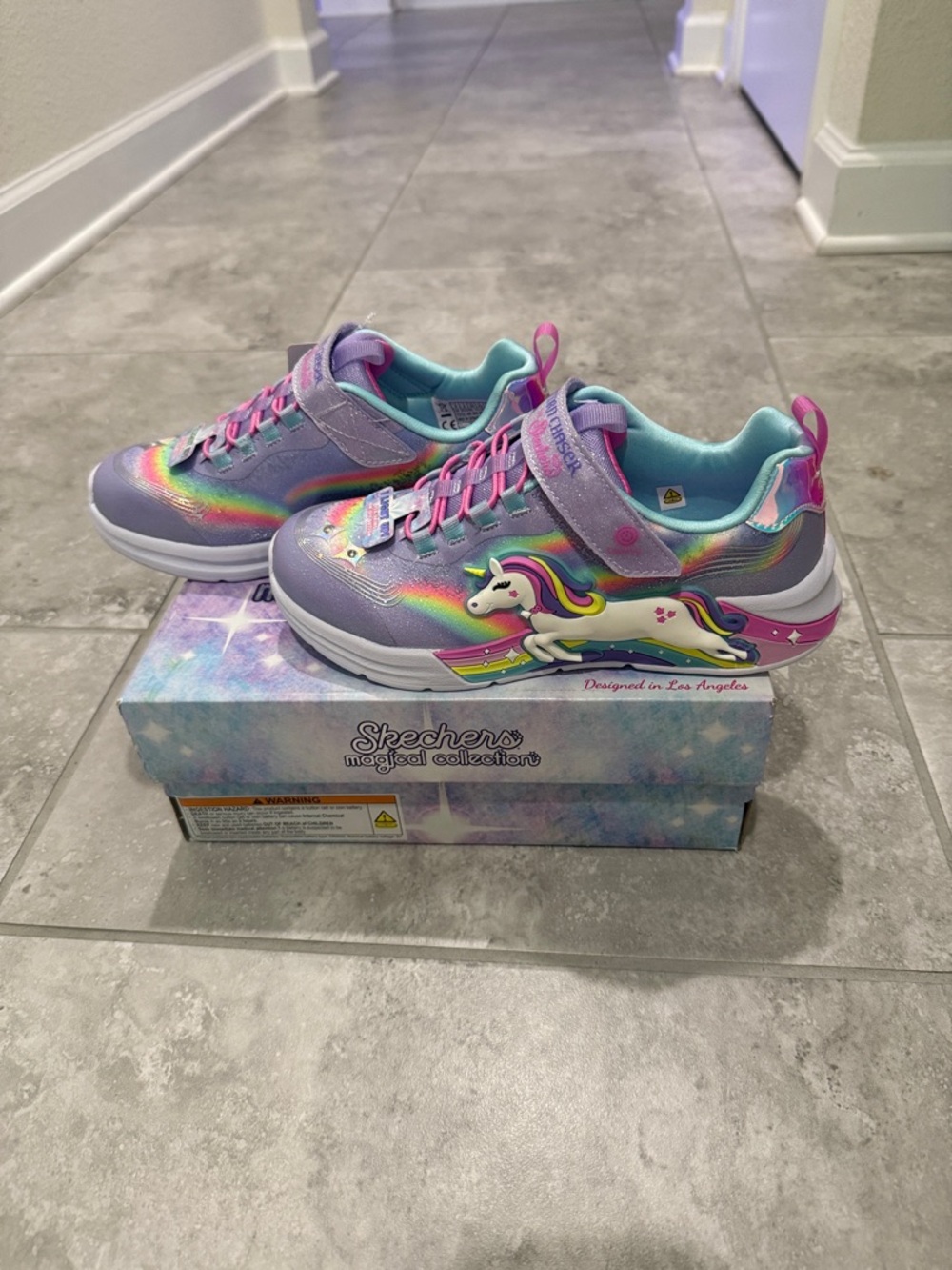 Skechers Girls' Lavender Unicorn Rainbow Light-Up Sneakers